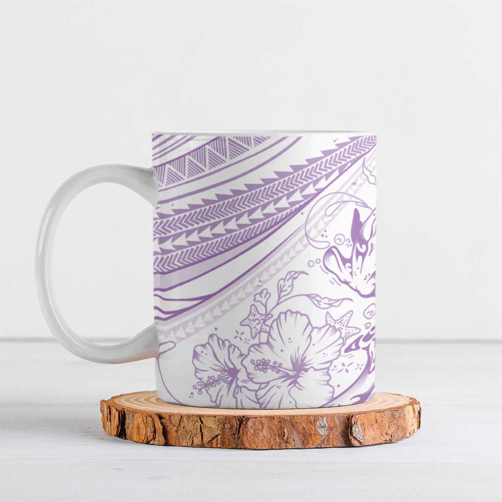 Sharks Couple Dreamy Polynesians Floral Sea Ceramic Mug Lilac - Polynesian Pride