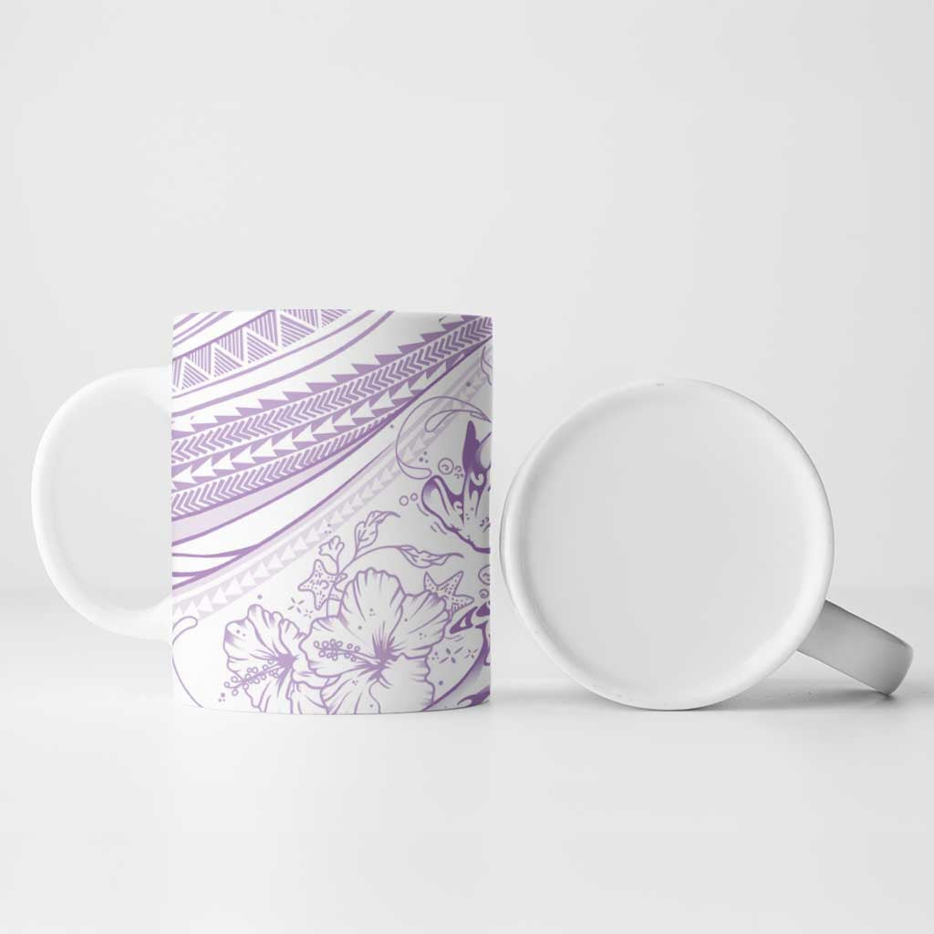 Sharks Couple Dreamy Polynesians Floral Sea Ceramic Mug Lilac - Polynesian Pride