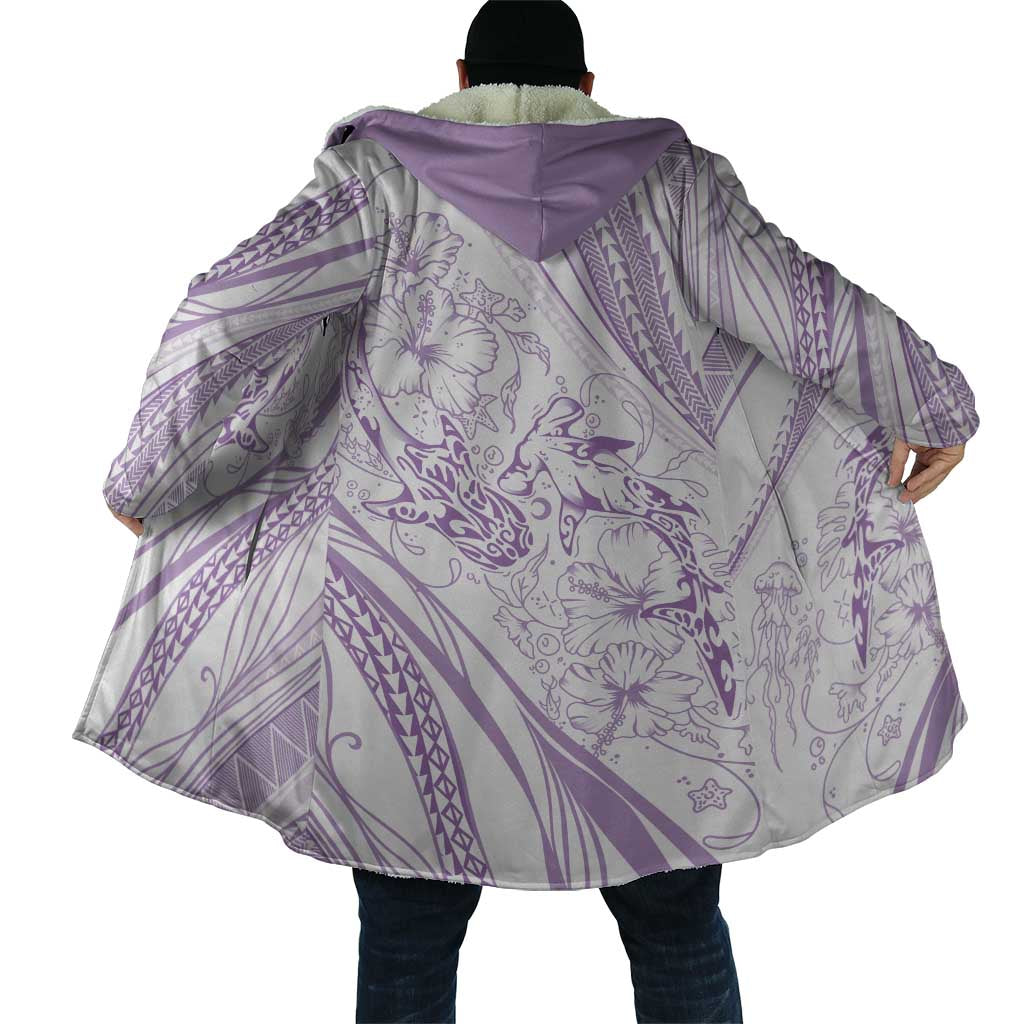 Sharks Couple Dreamy Polynesians Floral Sea Cloak Lilac - Polynesian Pride