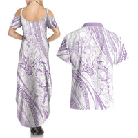 Sharks Couple Dreamy Polynesians Floral Sea Couples Matching Summer Maxi Dress and Hawaiian Shirt Lilac LT7 - Polynesian Pride