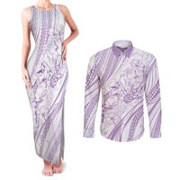 Sharks Couple Dreamy Polynesians Floral Sea Couples Matching Tank Maxi Dress and Long Sleeve Button Shirt Lilac - Polynesian Pride