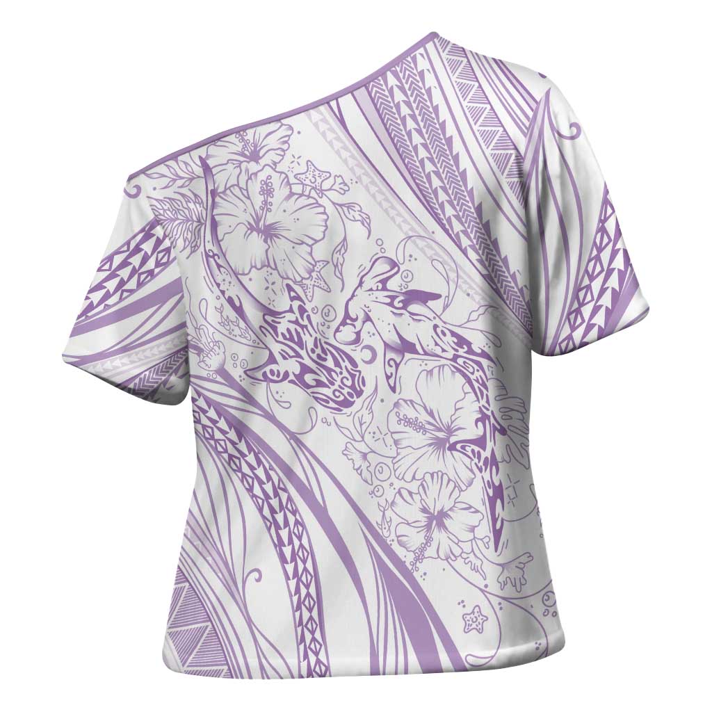Sharks Couple Dreamy Polynesians Floral Sea Cross Shoulder Shirt Lilac - Polynesian Pride