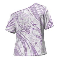 Sharks Couple Dreamy Polynesians Floral Sea Cross Shoulder Shirt Lilac - Polynesian Pride