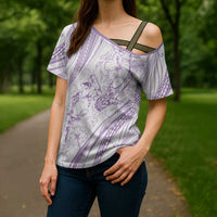 Sharks Couple Dreamy Polynesians Floral Sea Cross Shoulder Shirt Lilac - Polynesian Pride