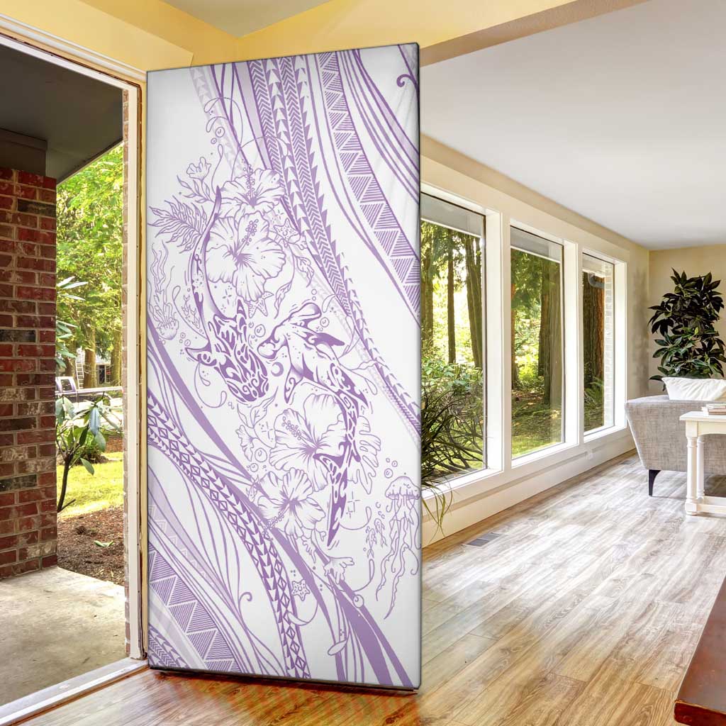 Sharks Couple Dreamy Polynesians Floral Sea Door Cover Lilac - Polynesian Pride