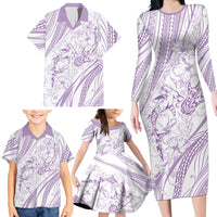 Sharks Couple Dreamy Polynesians Floral Sea Family Matching Long Sleeve Bodycon Dress and Hawaiian Shirt Lilac LT7 - Polynesian Pride