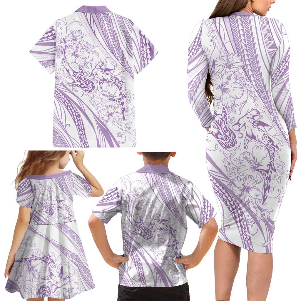 Sharks Couple Dreamy Polynesians Floral Sea Family Matching Long Sleeve Bodycon Dress and Hawaiian Shirt Lilac LT7 - Polynesian Pride