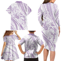 Sharks Couple Dreamy Polynesians Floral Sea Family Matching Long Sleeve Bodycon Dress and Hawaiian Shirt Lilac LT7 - Polynesian Pride