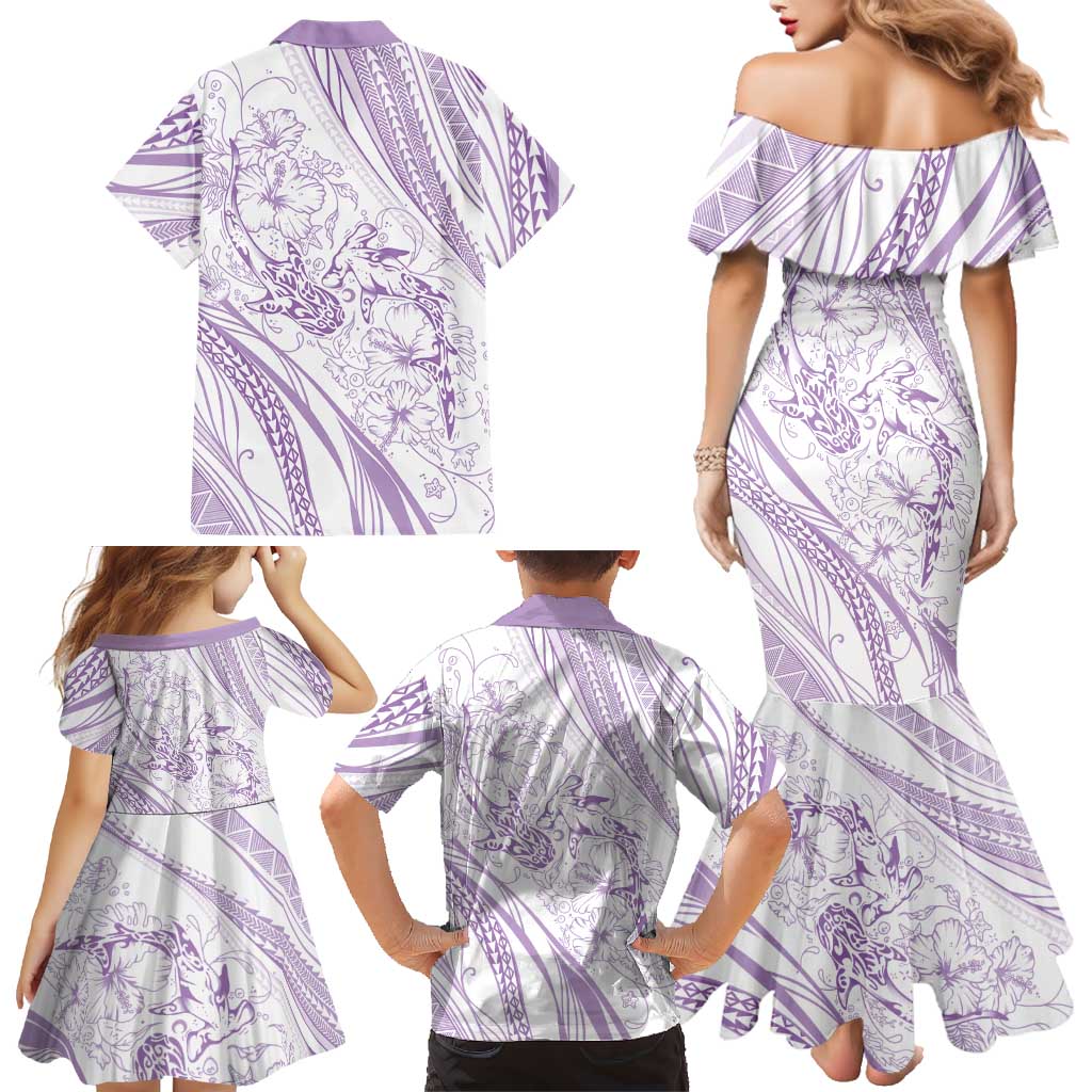 Sharks Couple Dreamy Polynesians Floral Sea Family Matching Mermaid Dress and Hawaiian Shirt Lilac LT7 - Polynesian Pride