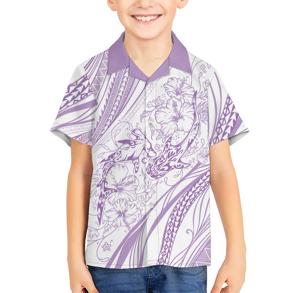 Sharks Couple Dreamy Polynesians Floral Sea Family Matching Off The Shoulder Long Sleeve Dress and Hawaiian Shirt Lilac LT7 Son's Shirt Lilac - Polynesian Pride