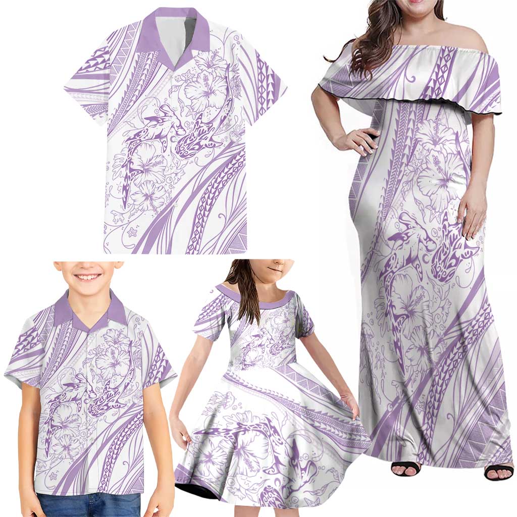 Sharks Couple Dreamy Polynesians Floral Sea Family Matching Off Shoulder Maxi Dress and Hawaiian Shirt Lilac LT7 - Polynesian Pride