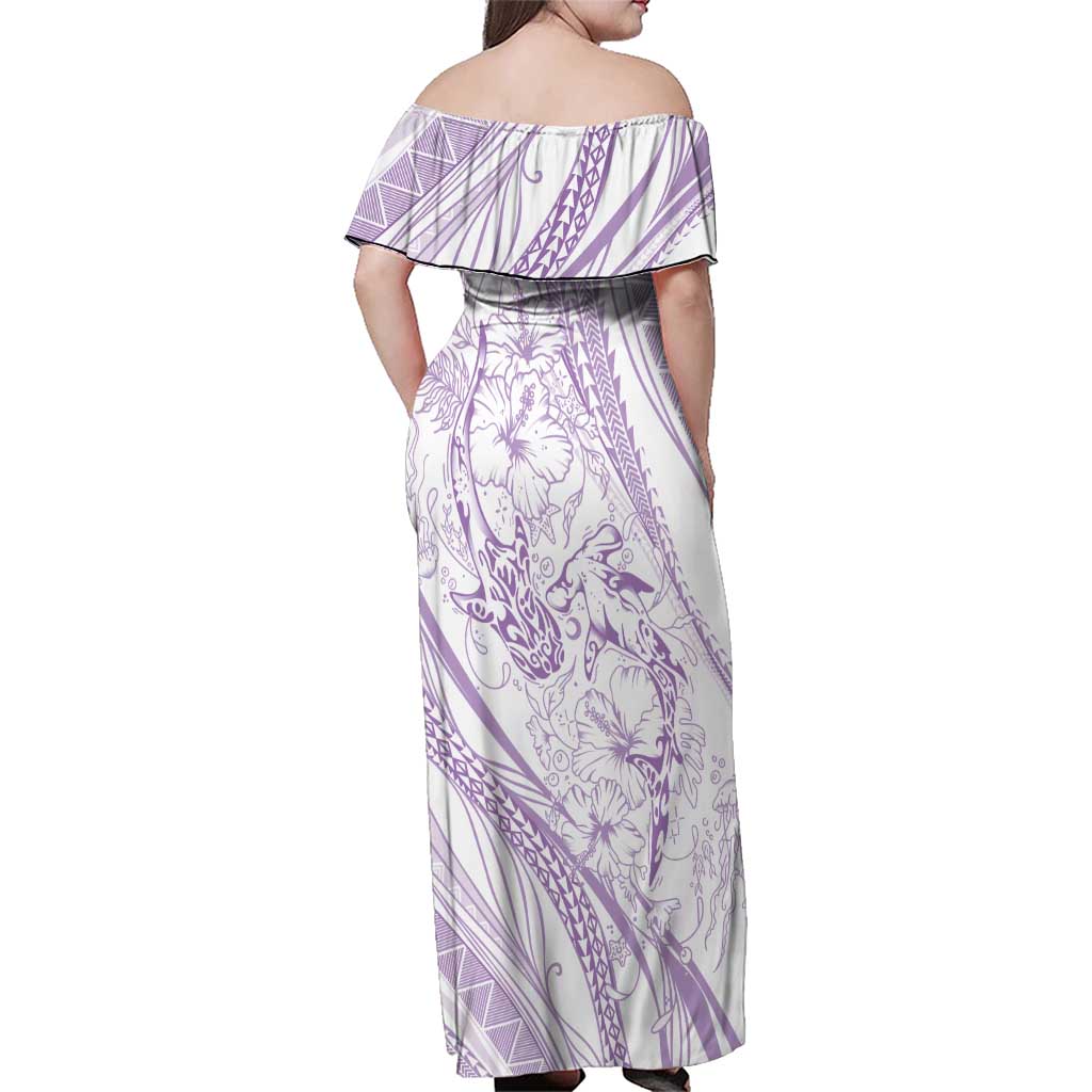 Sharks Couple Dreamy Polynesians Floral Sea Family Matching Off Shoulder Maxi Dress and Hawaiian Shirt Lilac LT7 - Polynesian Pride