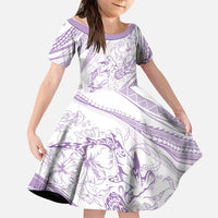 Sharks Couple Dreamy Polynesians Floral Sea Family Matching Off Shoulder Short Dress and Hawaiian Shirt Lilac LT7 Daughter's Dress Lilac - Polynesian Pride