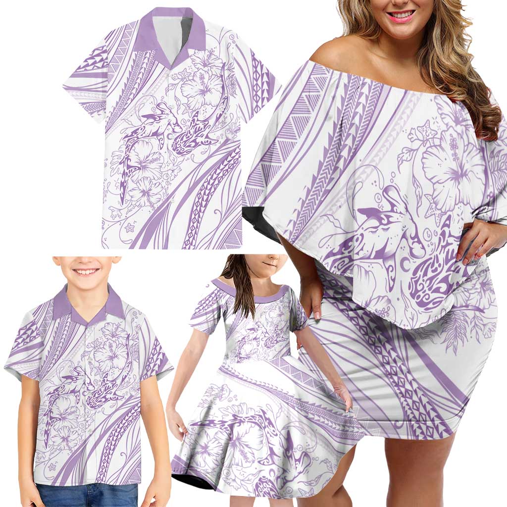 Sharks Couple Dreamy Polynesians Floral Sea Family Matching Off Shoulder Short Dress and Hawaiian Shirt Lilac LT7 - Polynesian Pride