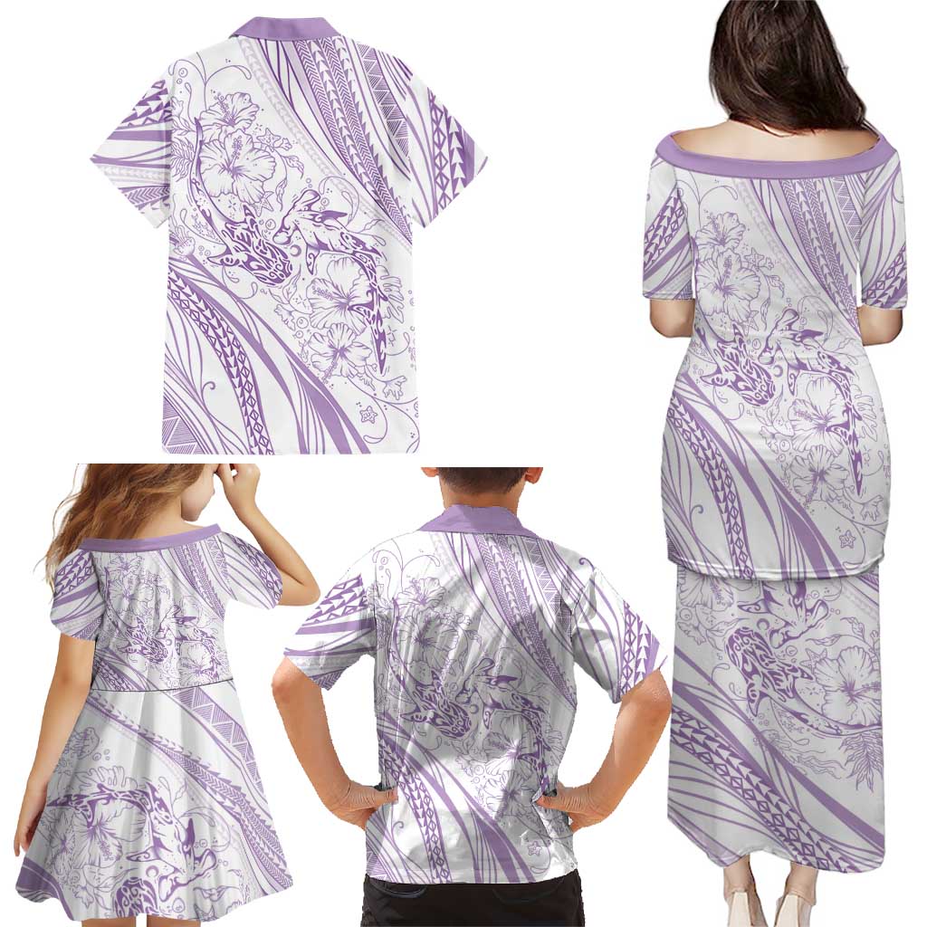 Sharks Couple Dreamy Polynesians Floral Sea Family Matching Puletasi and Hawaiian Shirt Lilac LT7 - Polynesian Pride