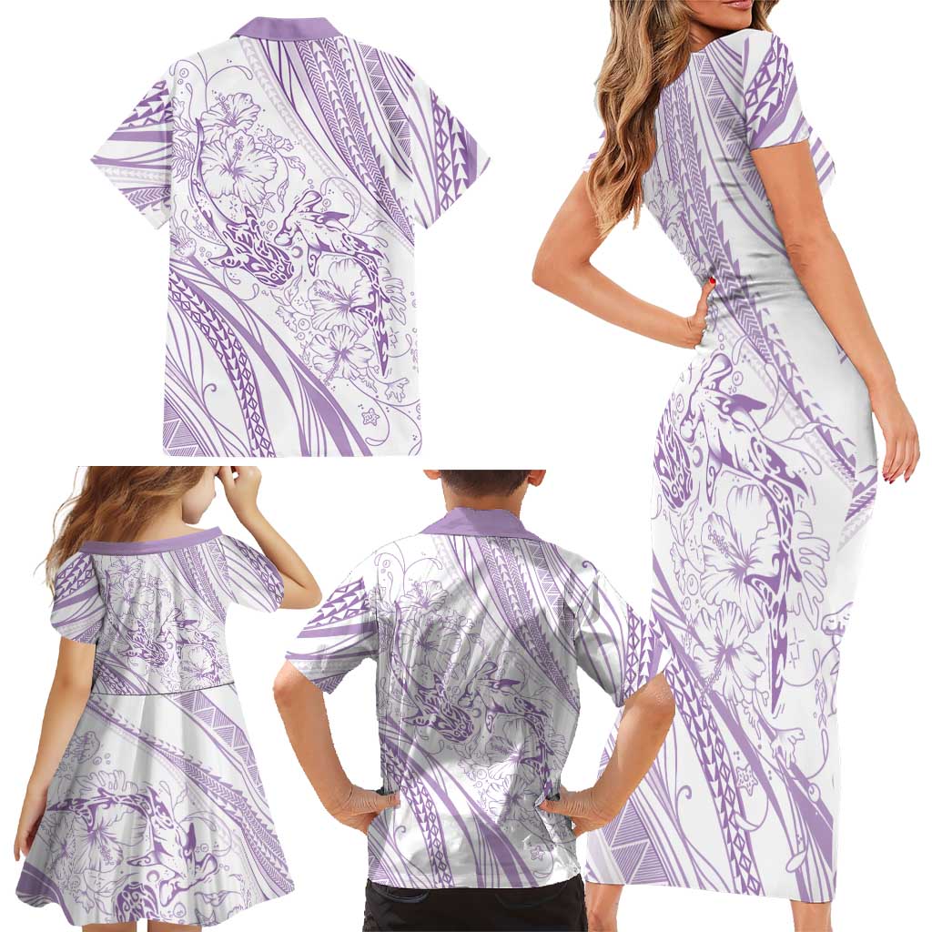 Sharks Couple Dreamy Polynesians Floral Sea Family Matching Short Sleeve Bodycon Dress and Hawaiian Shirt Lilac LT7 - Polynesian Pride