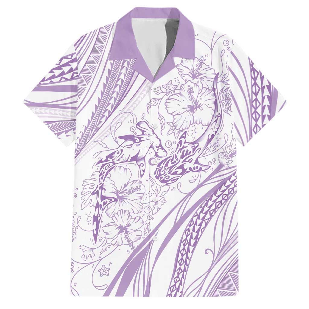 Sharks Couple Dreamy Polynesians Floral Sea Family Matching Short Sleeve Bodycon Dress and Hawaiian Shirt Lilac LT7 Dad's Shirt - Short Sleeve Lilac - Polynesian Pride