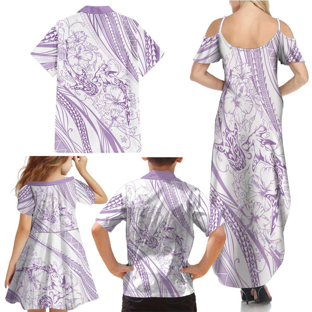 Sharks Couple Dreamy Polynesians Floral Sea Family Matching Summer Maxi Dress and Hawaiian Shirt Lilac LT7 - Polynesian Pride