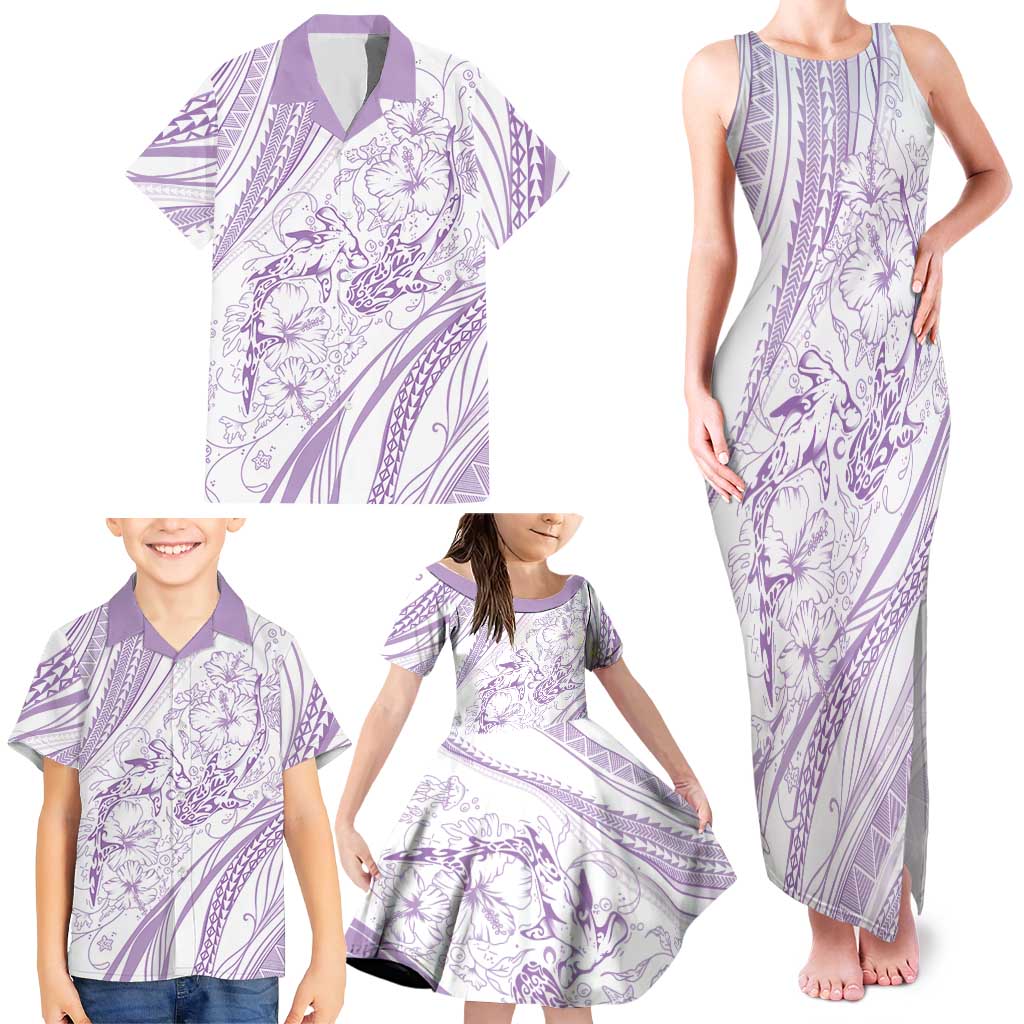 Sharks Couple Dreamy Polynesians Floral Sea Family Matching Tank Maxi Dress and Hawaiian Shirt Lilac LT7 - Polynesian Pride