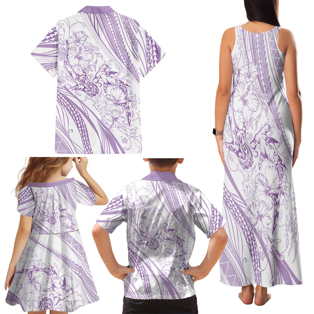 Sharks Couple Dreamy Polynesians Floral Sea Family Matching Tank Maxi Dress and Hawaiian Shirt Lilac LT7 - Polynesian Pride