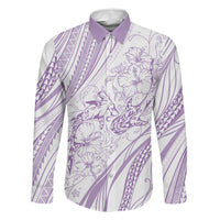 Sharks Couple Dreamy Polynesians Floral Sea Family Matching Tank Maxi Dress and Hawaiian Shirt Lilac LT7 Dad's Shirt - Long Sleeve Lilac - Polynesian Pride