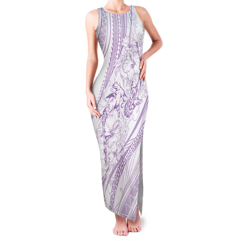 Sharks Couple Dreamy Polynesians Floral Sea Family Matching Tank Maxi Dress and Hawaiian Shirt Lilac LT7 Mom's Dress Lilac - Polynesian Pride