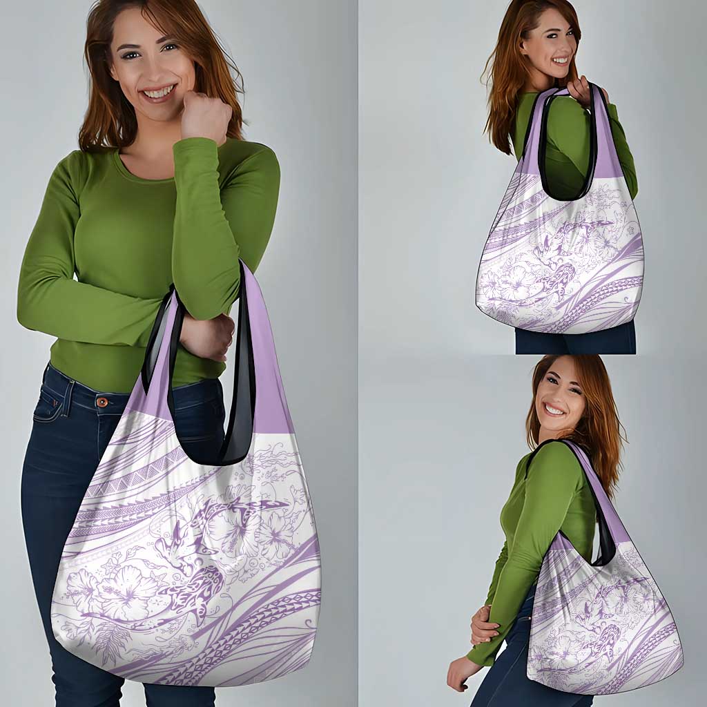 Sharks Couple Dreamy Polynesians Floral Sea Grocery Bag Lilac - Polynesian Pride