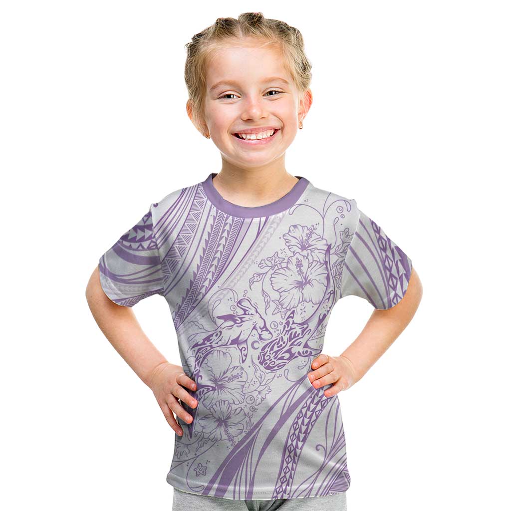 Sharks Couple Dreamy Polynesians Floral Sea Kid T Shirt Lilac - Polynesian Pride