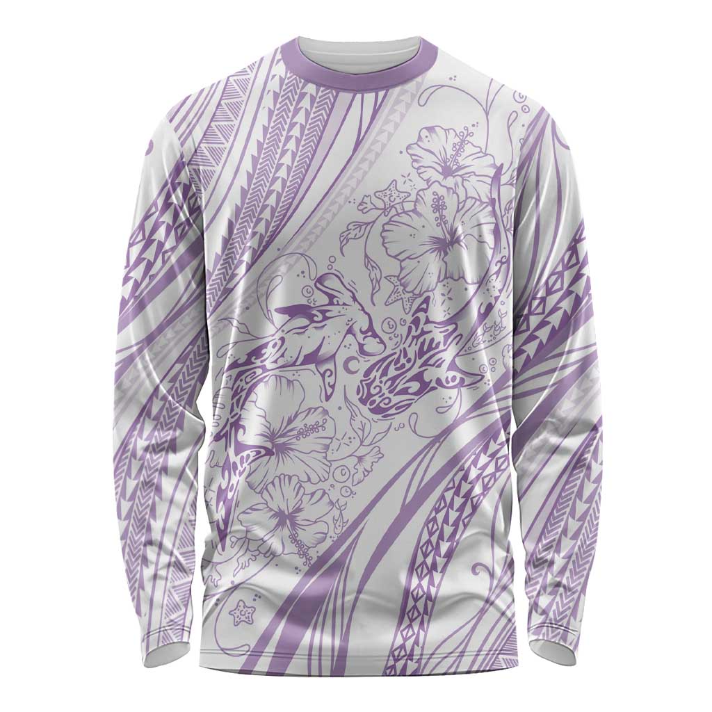 Sharks Couple Dreamy Polynesians Floral Sea Long Sleeve Shirt Lilac - Polynesian Pride