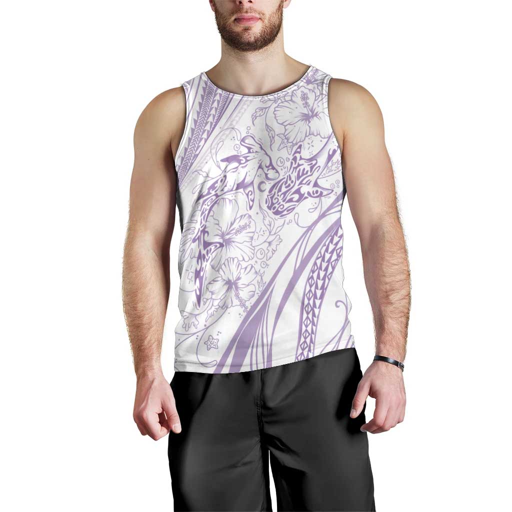 Sharks Couple Dreamy Polynesians Floral Sea Men Tank Top Lilac - Polynesian Pride
