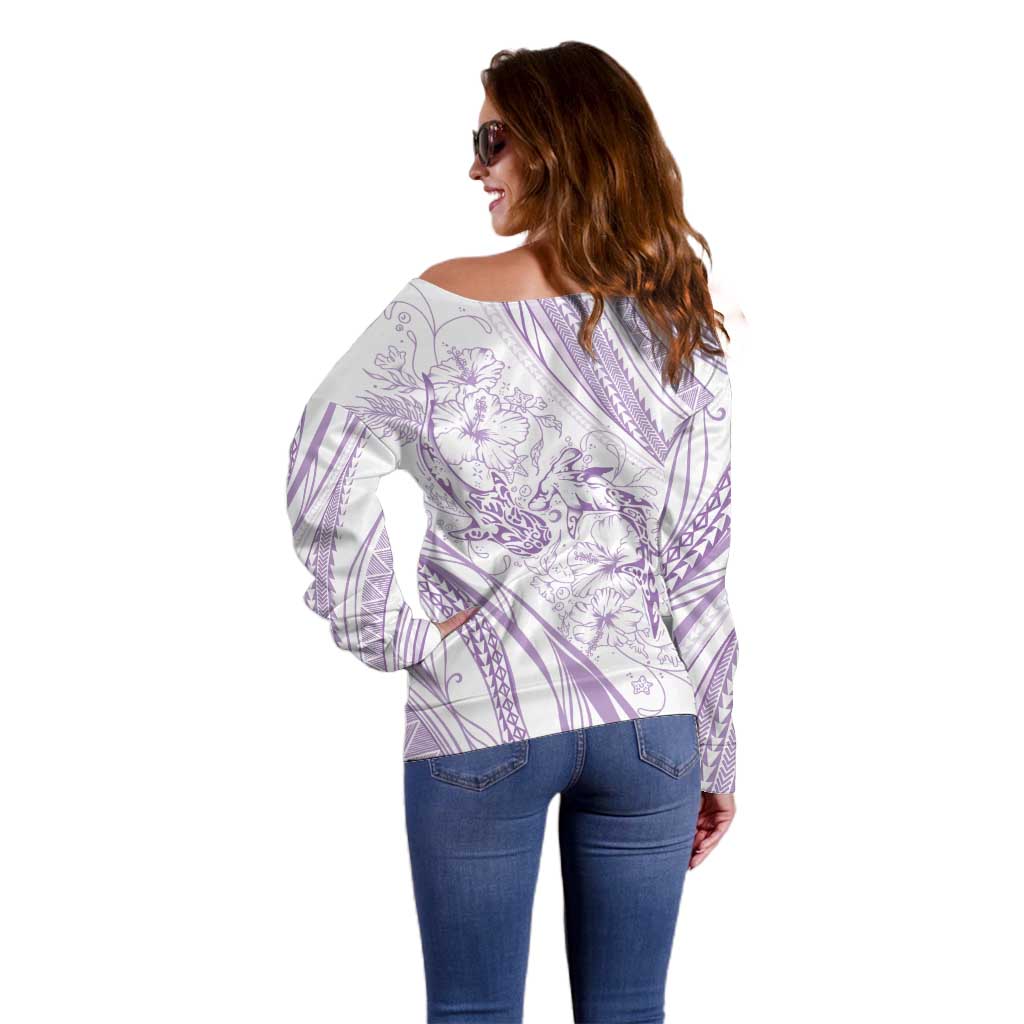 Sharks Couple Dreamy Polynesians Floral Sea Off Shoulder Sweater Lilac - Polynesian Pride