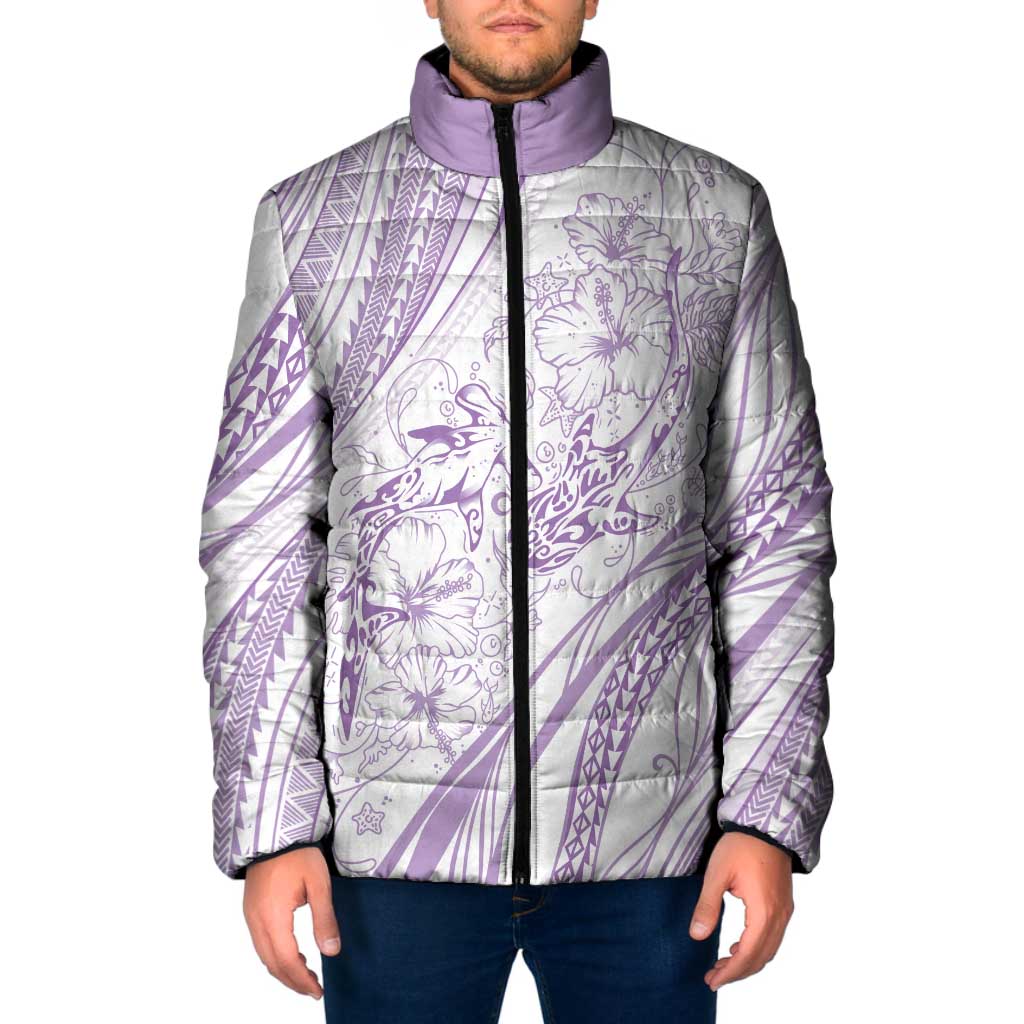 Sharks Couple Dreamy Polynesians Floral Sea Padded Jacket Lilac - Polynesian Pride