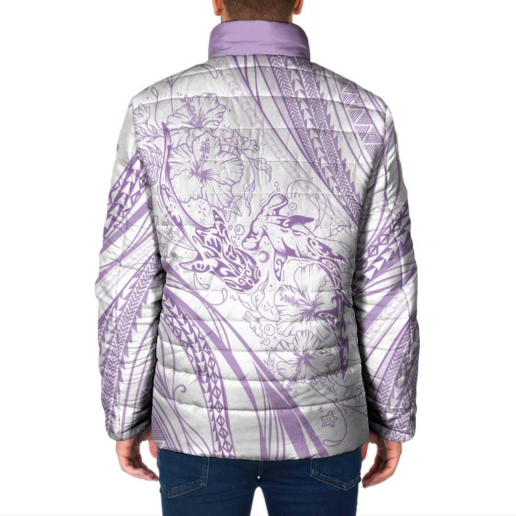 Sharks Couple Dreamy Polynesians Floral Sea Padded Jacket Lilac - Polynesian Pride