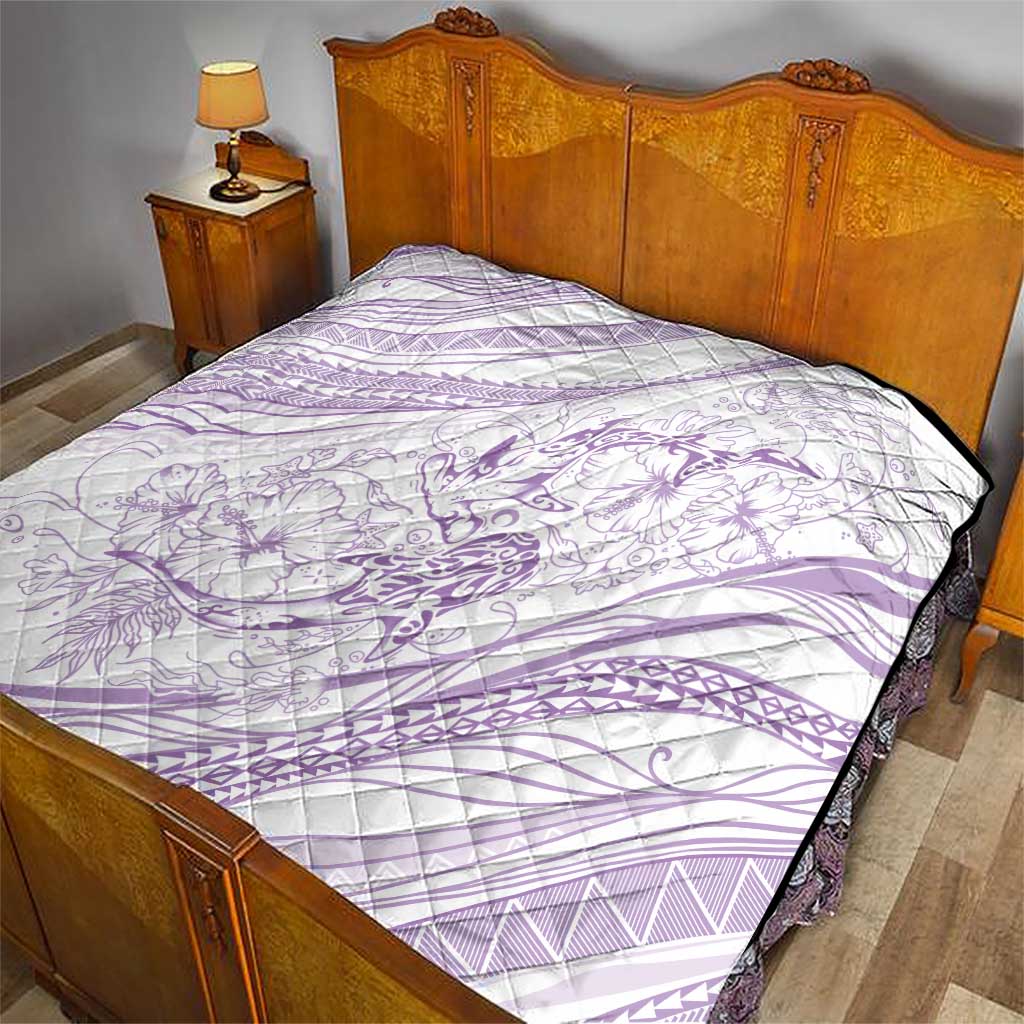 Sharks Couple Dreamy Polynesians Floral Sea Quilt Lilac - Polynesian Pride