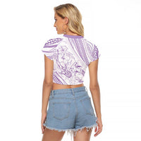 Sharks Couple Dreamy Polynesians Floral Sea Raglan Cropped T Shirt Lilac - Polynesian Pride