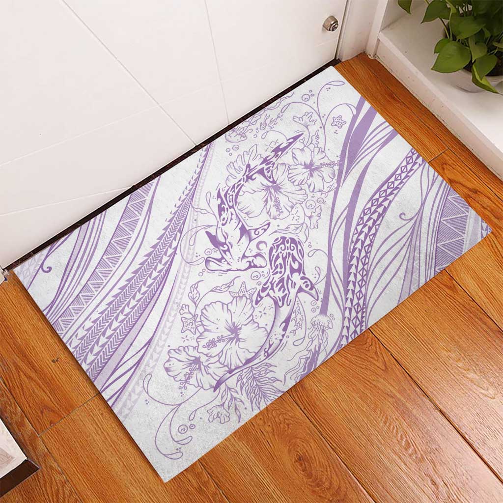 Sharks Couple Dreamy Polynesians Floral Sea Rubber Doormat Lilac - Polynesian Pride