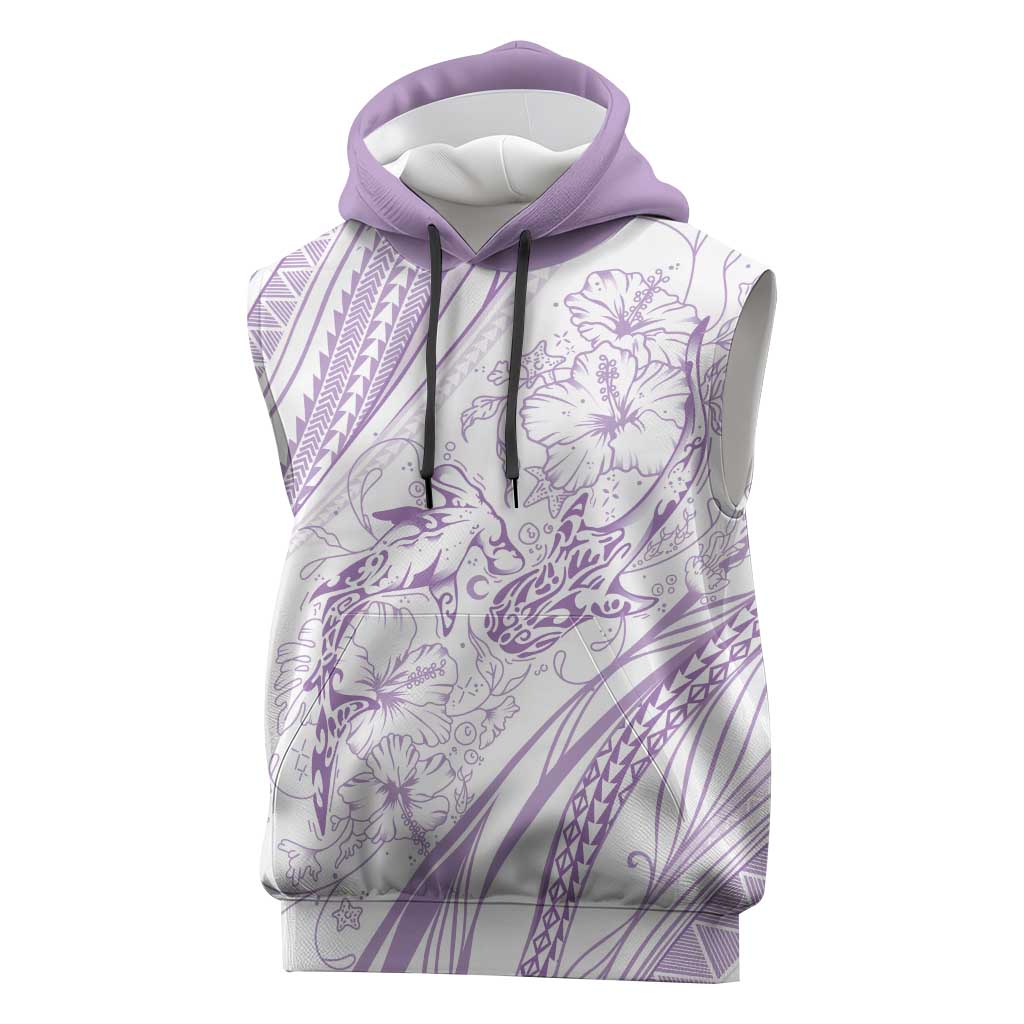 Sharks Couple Dreamy Polynesians Floral Sea Sleeveless Hoodie Lilac - Polynesian Pride