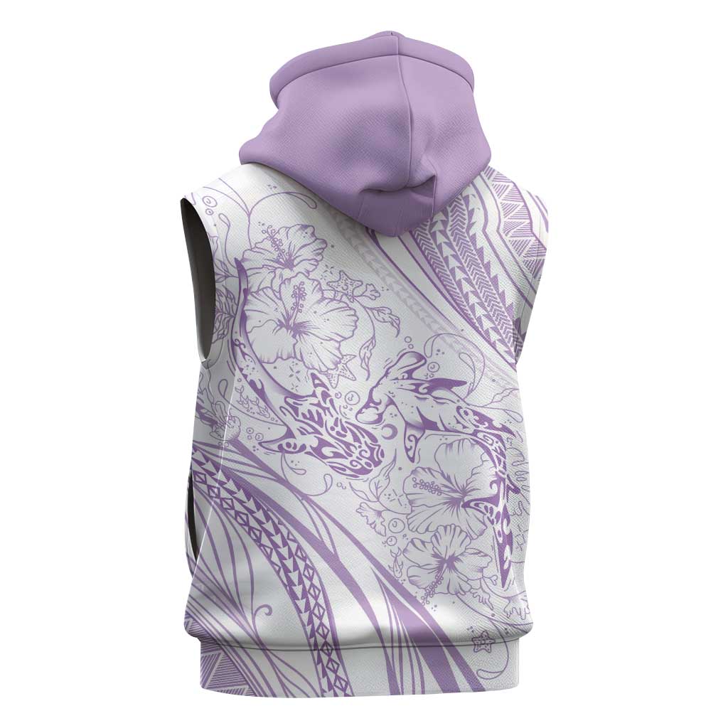 Sharks Couple Dreamy Polynesians Floral Sea Sleeveless Hoodie Lilac - Polynesian Pride