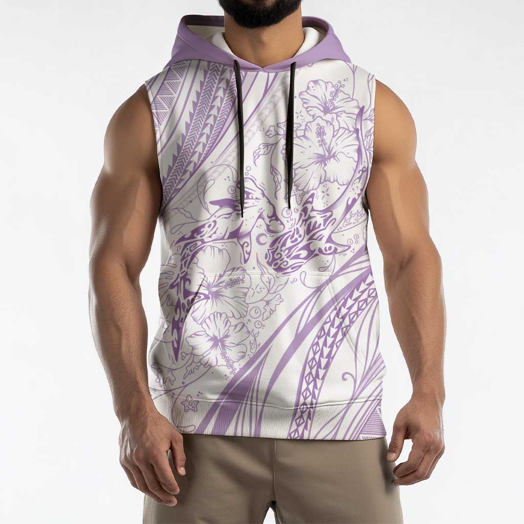 Sharks Couple Dreamy Polynesians Floral Sea Sleeveless Hoodie Lilac - Polynesian Pride