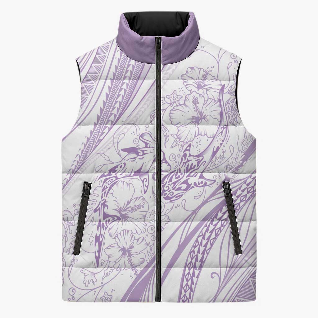 Sharks Couple Dreamy Polynesians Floral Sea Sleeveless Puffer Jacket Lilac - Polynesian Pride