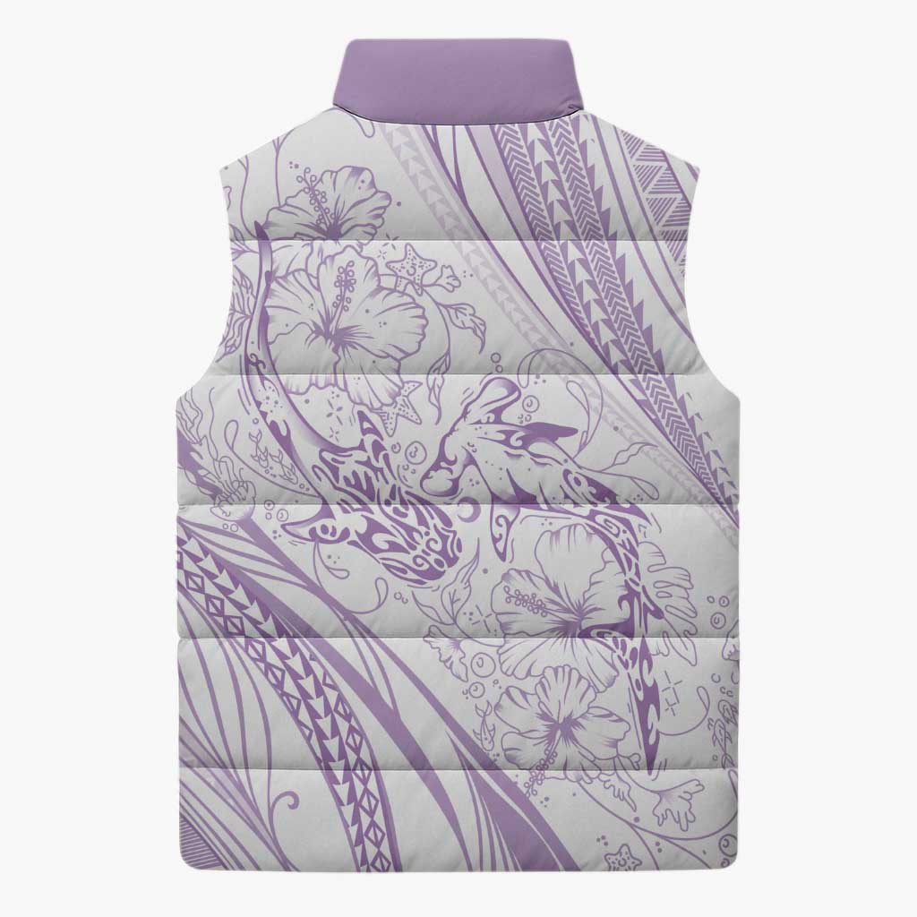 Sharks Couple Dreamy Polynesians Floral Sea Sleeveless Puffer Jacket Lilac - Polynesian Pride