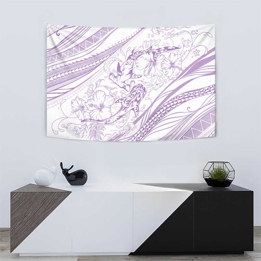 Sharks Couple Dreamy Polynesians Floral Sea Tapestry Lilac - Polynesian Pride