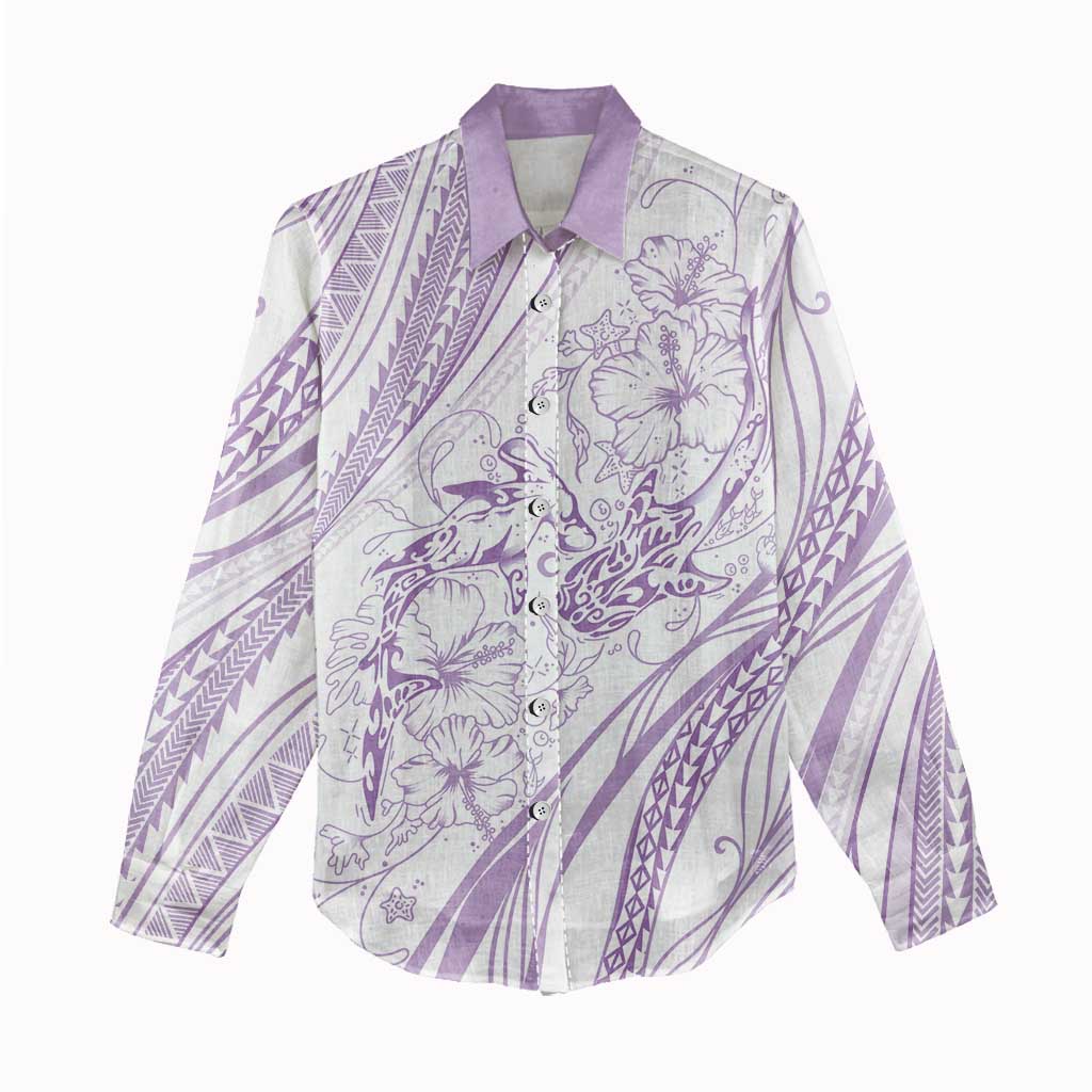 Sharks Couple Dreamy Polynesians Floral Sea Women Casual Shirt Lilac LT7 - Polynesian Pride