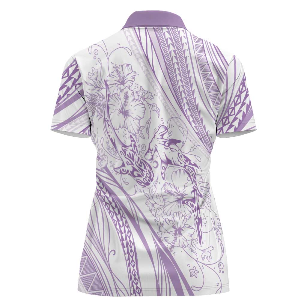 Sharks Couple Dreamy Polynesians Floral Sea Women Polo Shirt Lilac - Polynesian Pride