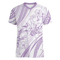 Sharks Couple Dreamy Polynesians Floral Sea Women V-Neck T-Shirt Lilac LT7 Female Lilac - Polynesian Pride