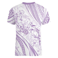 Sharks Couple Dreamy Polynesians Floral Sea Women V-Neck T-Shirt Lilac LT7 - Polynesian Pride