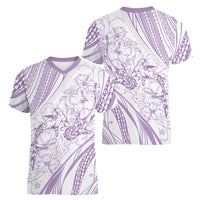 Sharks Couple Dreamy Polynesians Floral Sea Women V-Neck T-Shirt Lilac LT7 - Polynesian Pride
