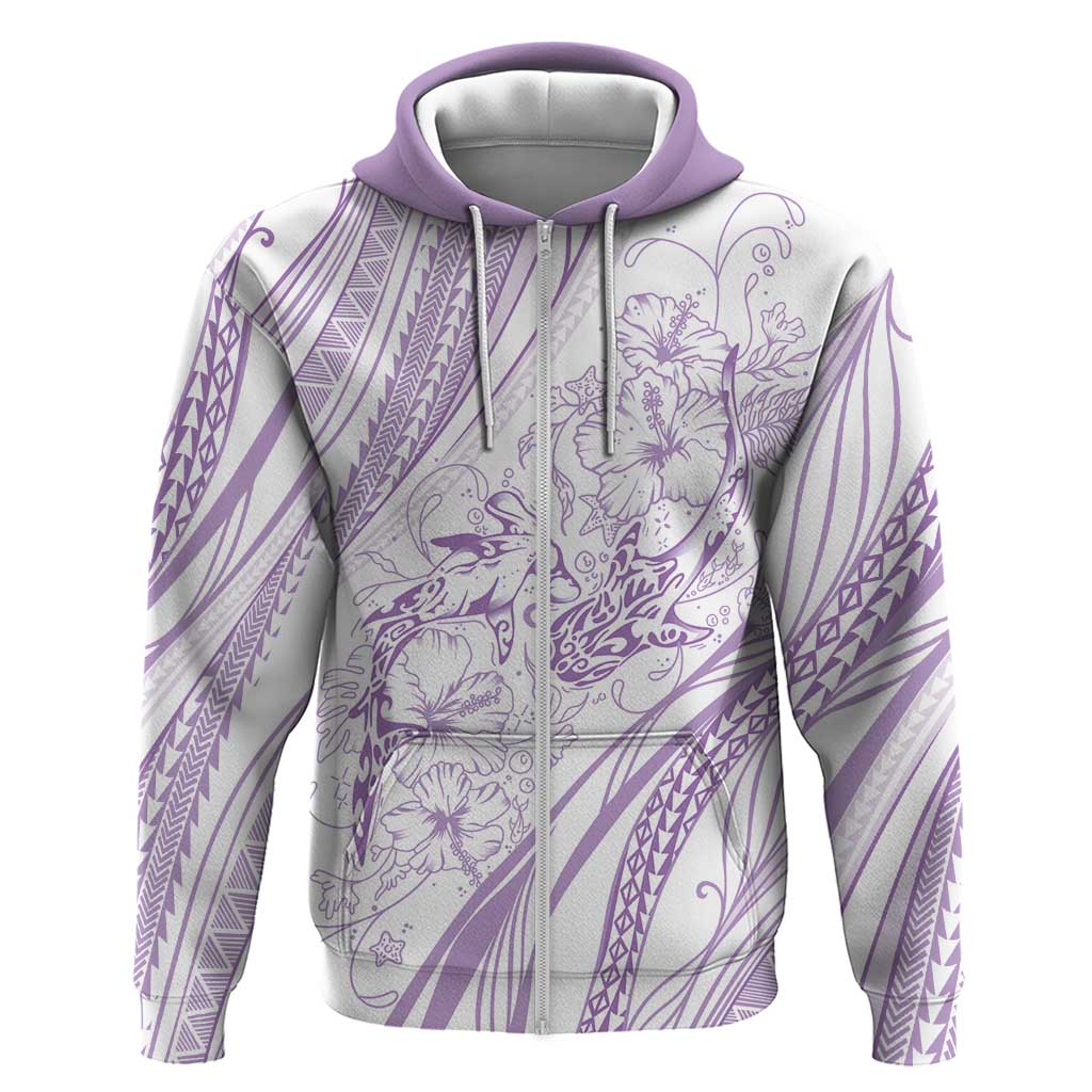 Sharks Couple Dreamy Polynesians Floral Sea Zip Hoodie Lilac - Polynesian Pride
