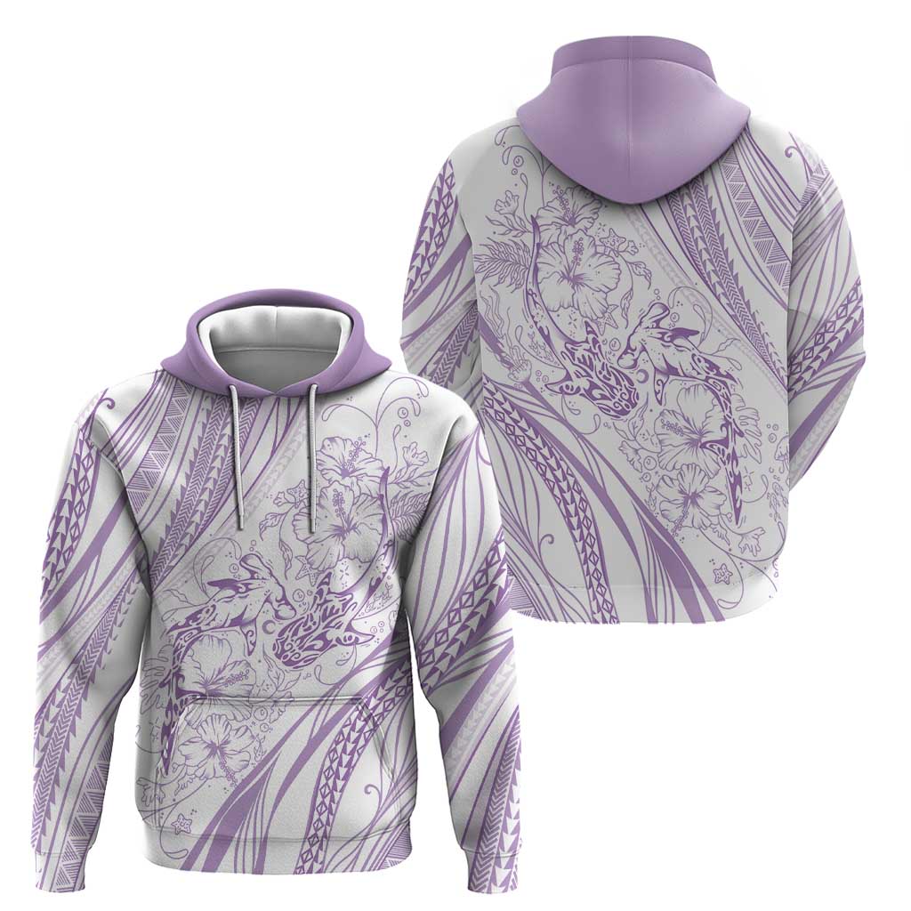 Sharks Couple Dreamy Polynesians Floral Sea Zip Hoodie Lilac - Polynesian Pride