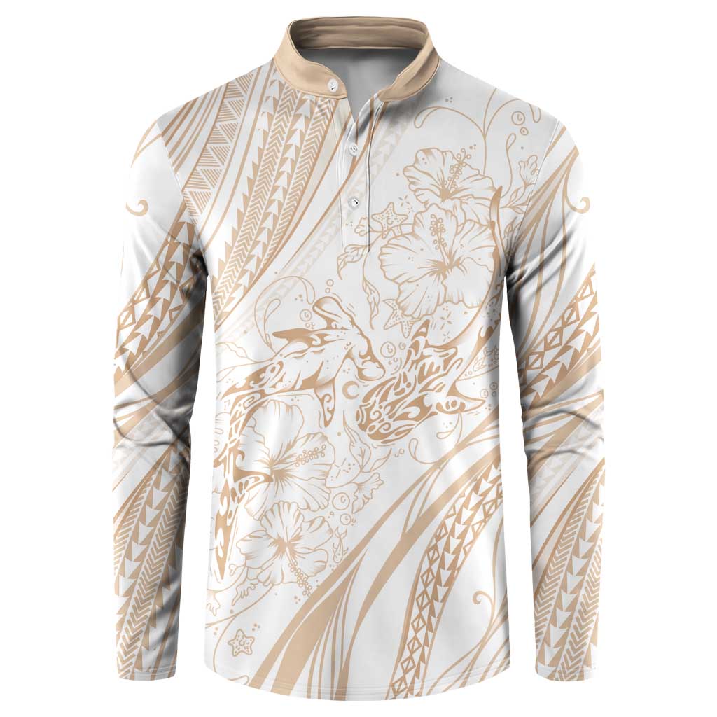 Sharks Couple Dreamy Polynesians Floral Sea Button Sweatshirt Hazel - Polynesian Pride